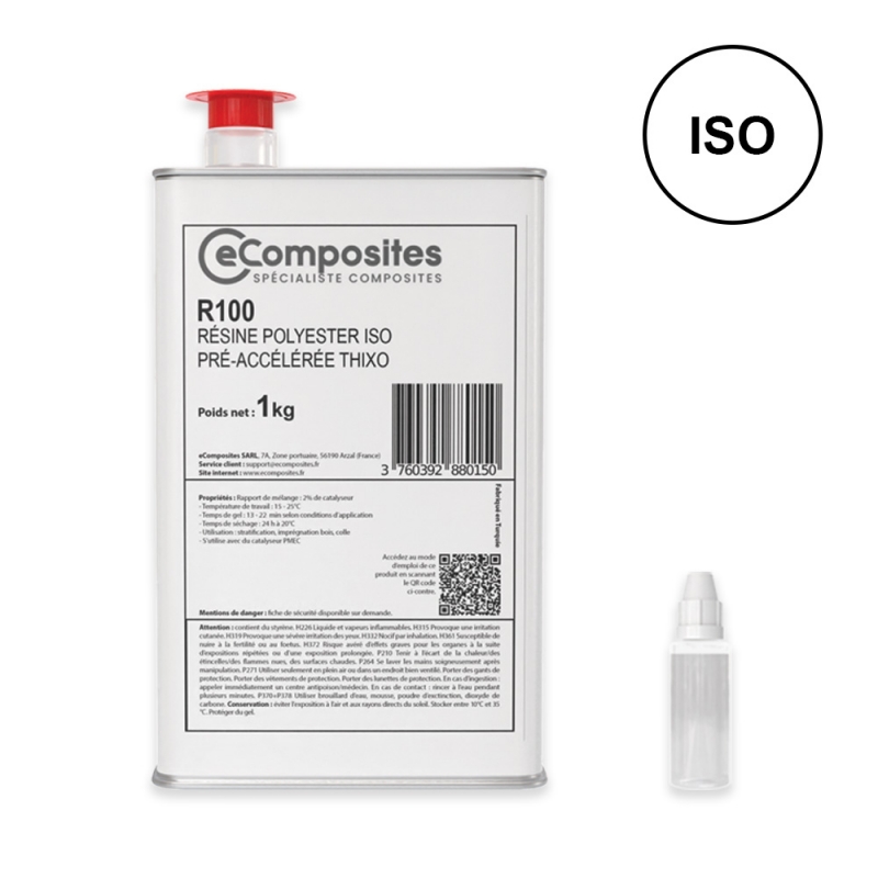 Résine Polyester iso 1Kg + catalyseur PMEC 20 ml